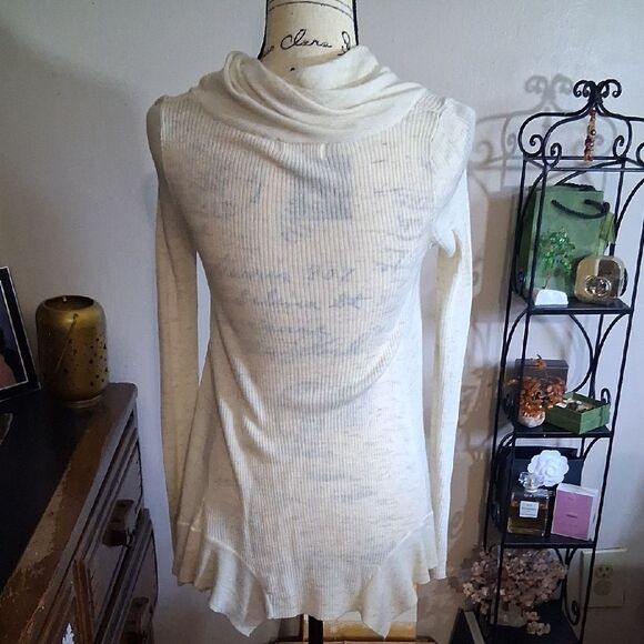 Anthropologie Sleeping On Snow Cream Women's Cowlneck Light Sweater Top S/P - Picture 5 of 13